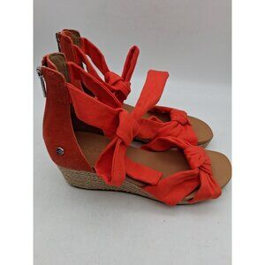 UGG Yarrow Sz 7 Orange Wedge Heel Open Sandal Casual Straps Open Toe Zipper EUC